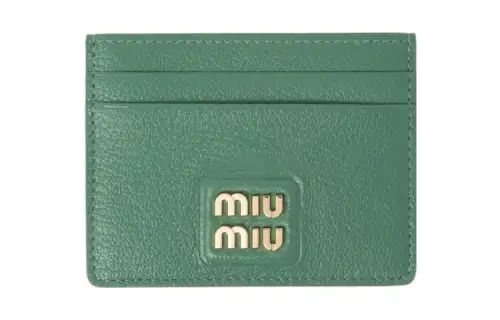 MIU MIU Leather Card Holder Card Holder Women's Green