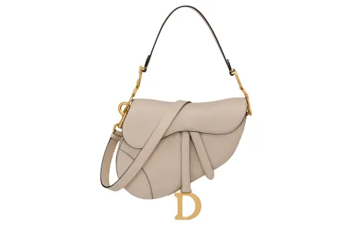 DIOR Saddle Grain Cow Leather Shoulder Bag Women's Pink Beige