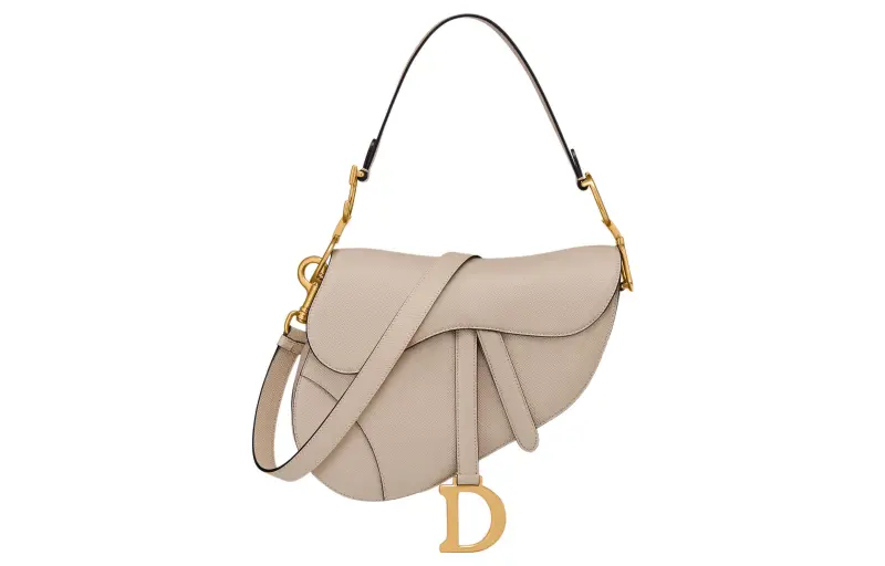 DIOR Saddle Grain Cow Leather Shoulder Bag Women's Pink Beige