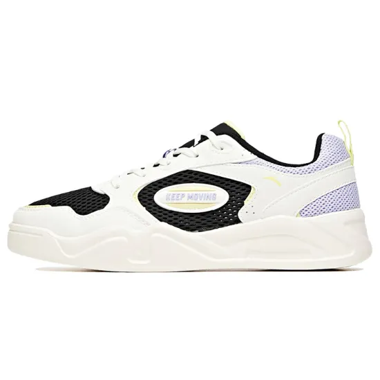 ANTA Skateboard Shoes Women's Low-Top Ivory White/Black/Purple