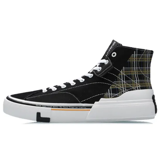 LiNing Wave Skateboard Shoes Unisex High-Top Black Yellow