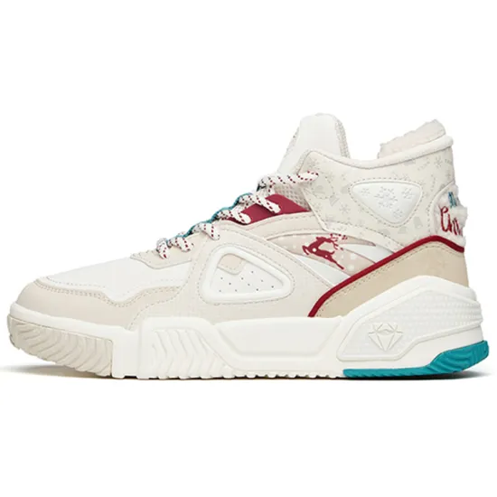 Anta Life Collection Flame Durable Breathable Mid-Top Skateboard Shoes Women's Gray White Red