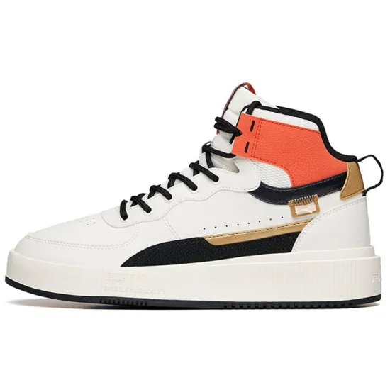 ANTA Life Collection Skateboard Shoes Men High-Top Ivory White Black/Caramel Orange