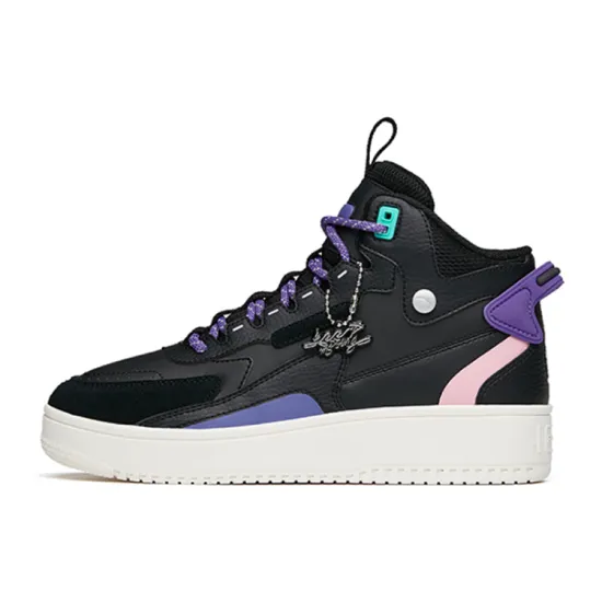 ANTA Skateboard Shoes Women's High-Top Black Purple Jade Color