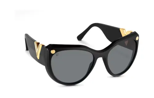 LOUIS VUITTON Acetate Metal Irregular Shape Sunglasses Women's Black