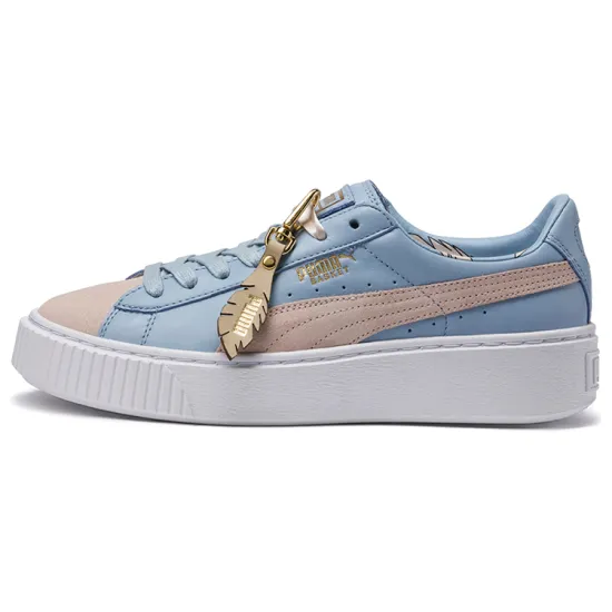 Puma Basket Skateboarding Shoes Women's Low-top White/Blue/Brown