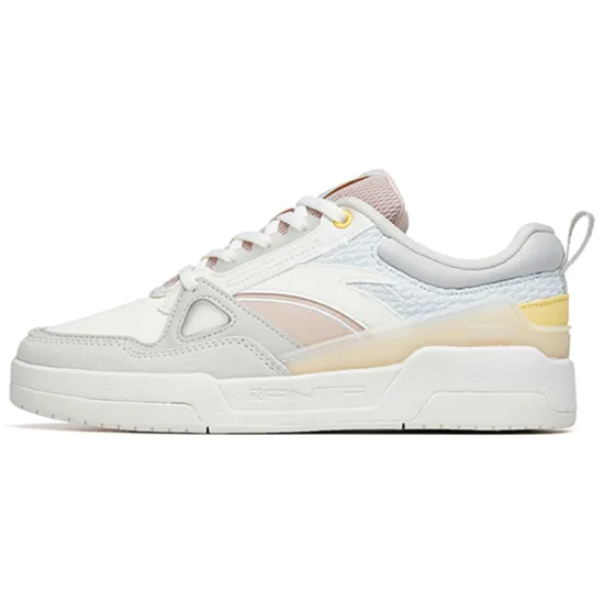 ANTA Skateboard Shoes Women's Low-Top Ivory White/Wheat Flour Pink/First Gray