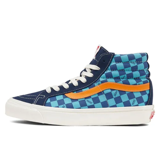 Vans SK8 Skateboarding Shoes Unisex High-top Blue Checkerboard