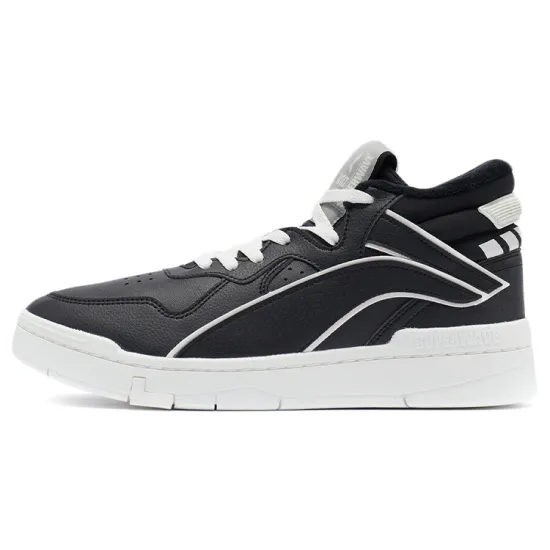 LiNing Wave SUPERWAVE Superwave Mid Anti-Slip Wear-Resistant Mid-Top Skateboard Shoes Men's Black White