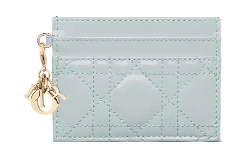 DIOR Lady Dior Patent Leather Calfskin Wallet Card Holder Card Holder Women's Blue
