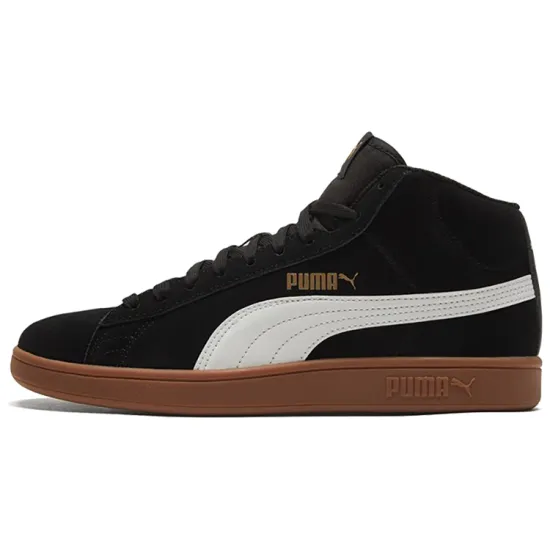 Puma Smash V2 Skateboarding Shoes Unisex High-top Black/white/brown/gold