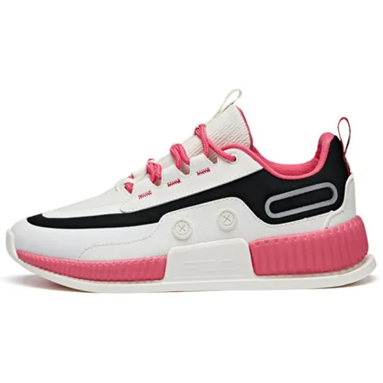 ANTA Skateboard Shoes Women's Low-Top Ivory White Black/Fuchsia