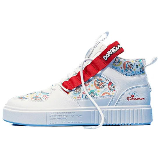 Doraemon x Anta Slip Resistant Cushioning Wear Resistant High Top Skateboard Shoes Women's White Red