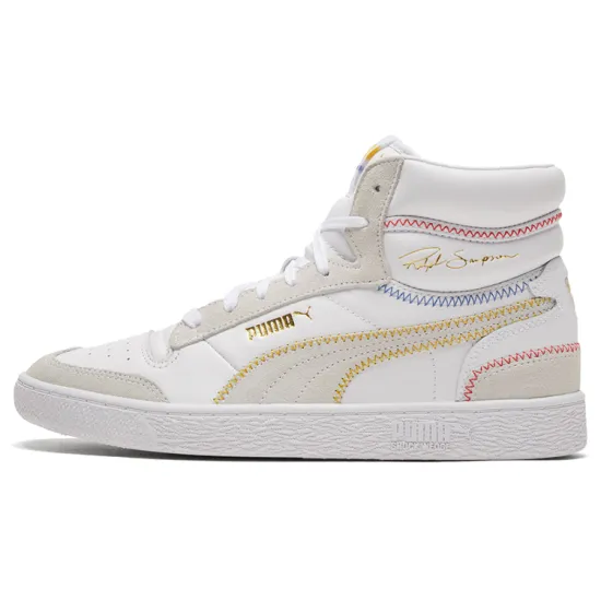 Puma Ralph Sampson Skateboarding Shoes Unisex Mid-top White/gray/yellow/gold/blue