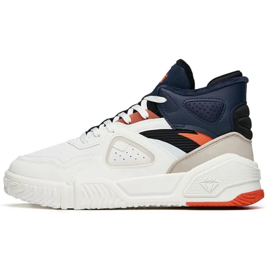 ANTA Skateboard Shoes Men High-Top Ivory White/Deep Blue Black/Natural Orange