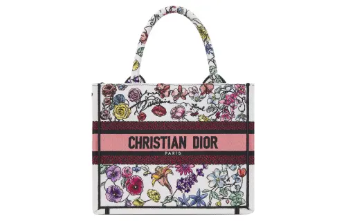 DIOR Embroidery Tote Bag, Shopping Bag, Handbag Small Women's Multicolor/White