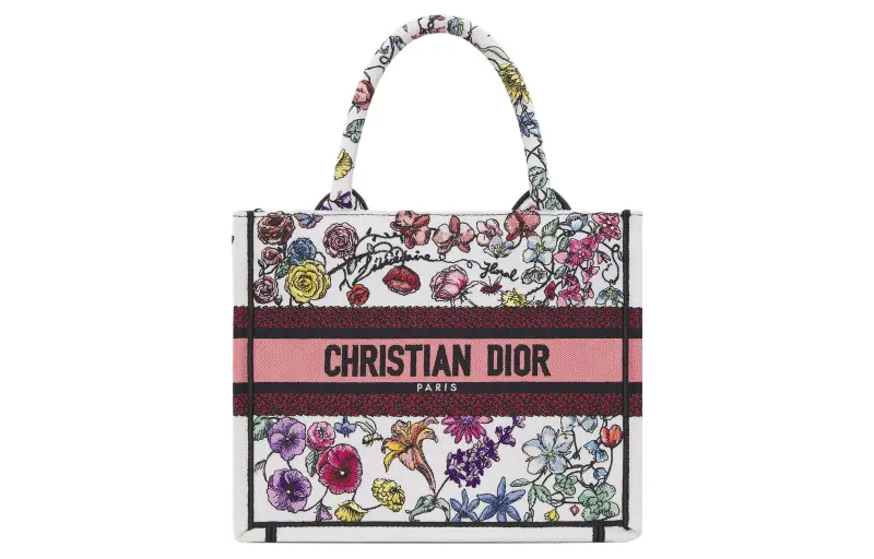 DIOR Embroidery Tote Bag, Shopping Bag, Handbag Small Women's Multicolor/White