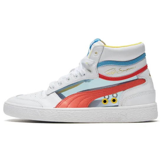 PUMA Ralph Sampson Skateboarding Shoes Unisex Mid-top White/coral Red/sky Blue