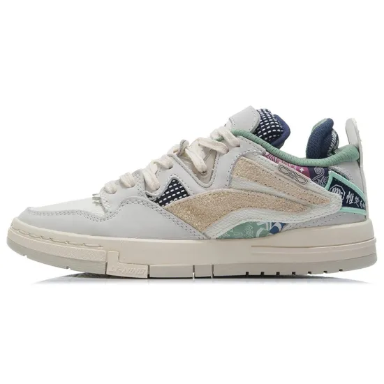 LiNing Wave Skateboard Shoes Women's Low-Top Gray Green