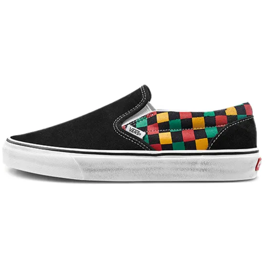 Vans Slip-on Skateboarding Shoes Unisex Low-top Black/yellow/green