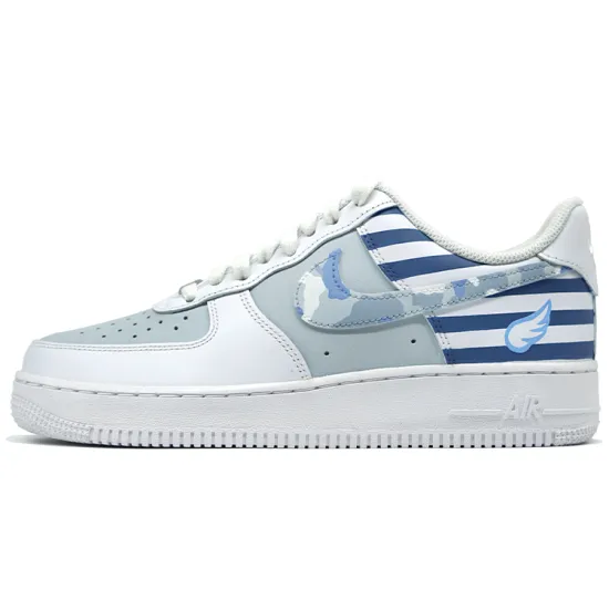 Nike Air Force 1 Skateboarding Shoes Women's Low-top Gray/White/Blue