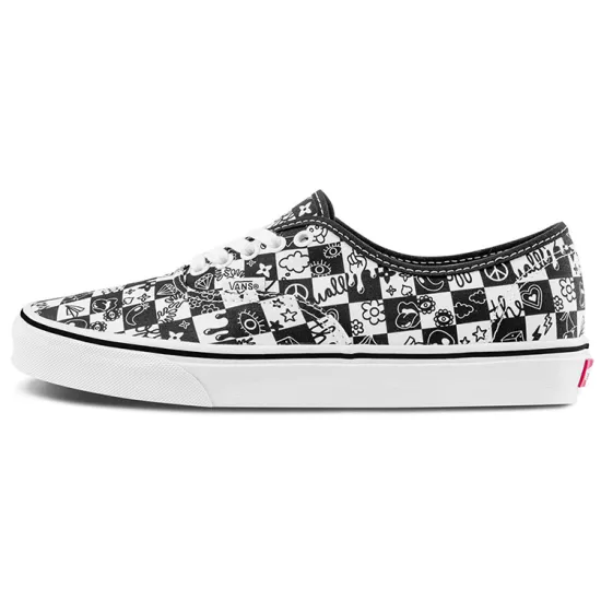 Vans Authentic Skateboarding Shoes Unisex Low-top Black/White Checkerboard Printing