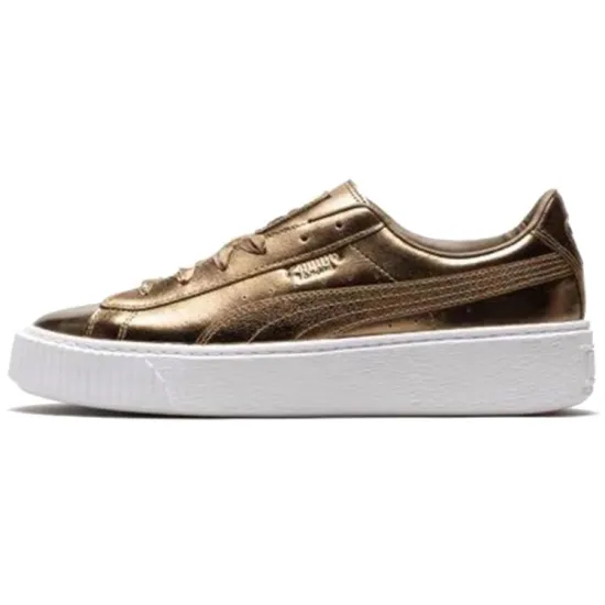 Puma Basket Skateboarding Shoes Women's Low-top Gold