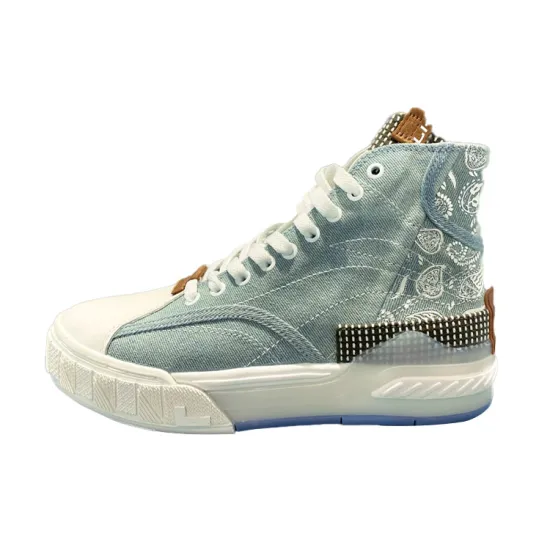 LiNing Wave Skateboard Shoes Women's High-Top Denim Blue