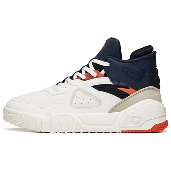 ANTA Skateboard Shoes Men High-Top Ivory White/Deep Blue Black/Natural Orange