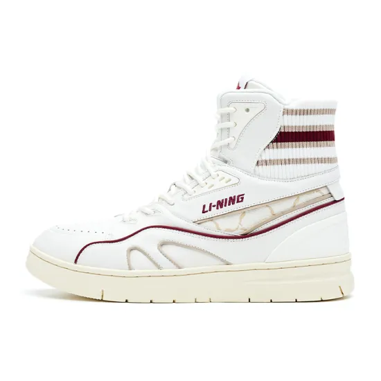 LI-NING 1990 Classic Collection Skateboard Shoes Men High-Top Deep Burgundy