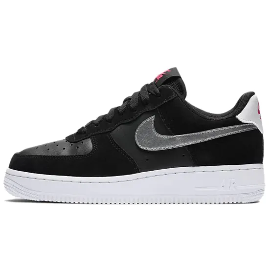 Nike Air Force 1 Low Black Pink Blast Metallic Silver Women's