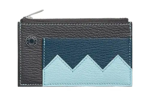HERMES Crocodile Chevre Mysore Goatskin Card Holder Mini Men's Carbon Black & Dark Blue