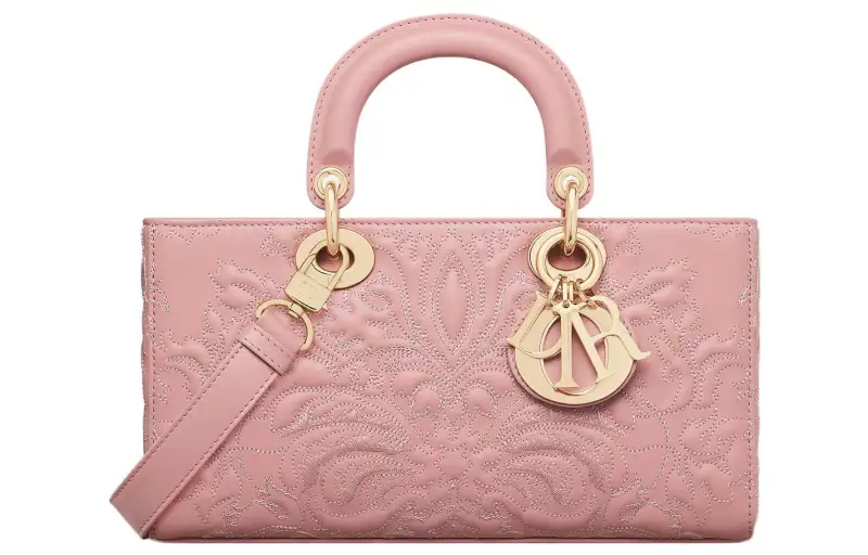 DIOR Lady D JOY Lambskin Handbag, Shoulder Bag, Crossbody Bag, Handbag Medium Women's Gray Pink