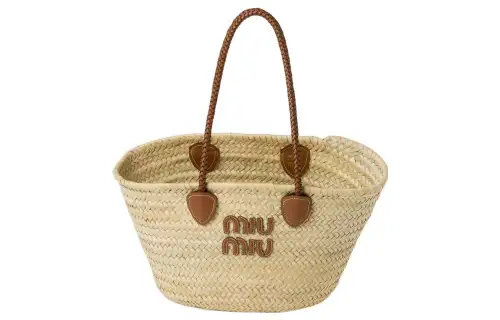 MIU MIU Wicker Tote Bag, Shopping Bag, Shoulder Bag, Handbag Women's Natural/Cognac