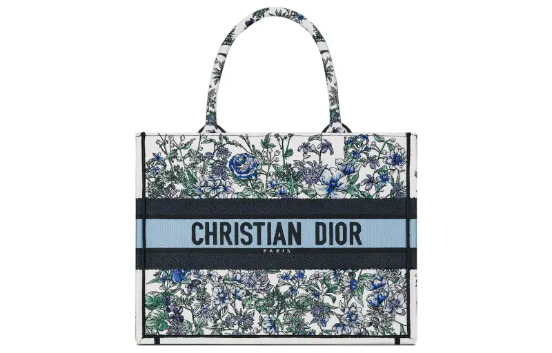 DIOR BookTote Embroidery Tote Bag, Shopping Bag, Handbag Medium Women's White/Multicolor