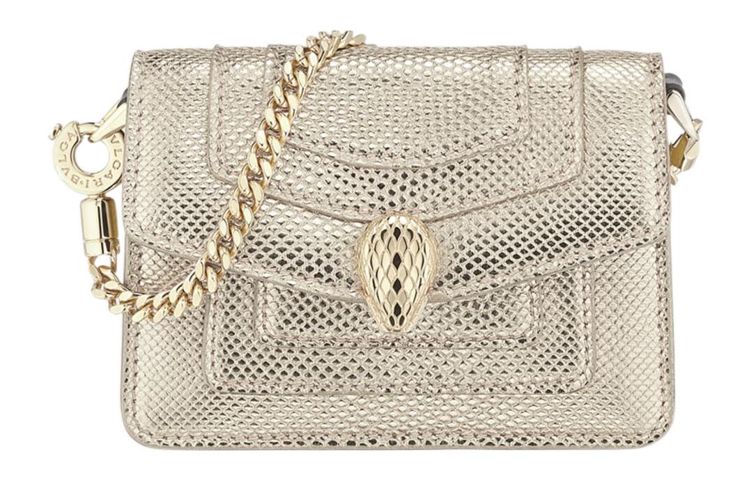 BVLGARI Karung Water Snake Skin Pendant Bag Accessories Mini Women's Light Gold