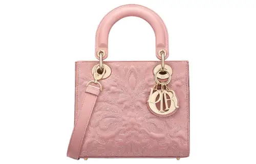 DIOR Lady Dior Lambskin Handbag, Shoulder Bag, Crossbody Bag, Handbag Small Women's Gray Pink