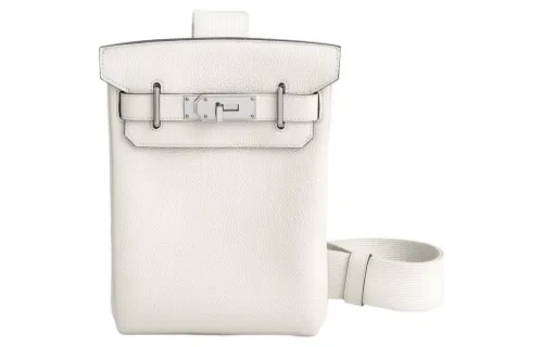 HERMES Hac A Dos Silver Tone Buckle Togo Calfskin Shoulder Bag, Crossbody Bag Unisex M4 Gris Pale Cream Gray
