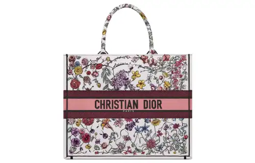 DIOR BookTote Embroidery Tote Bag, Shopping Bag, Handbag Large Women's White/Multicolor
