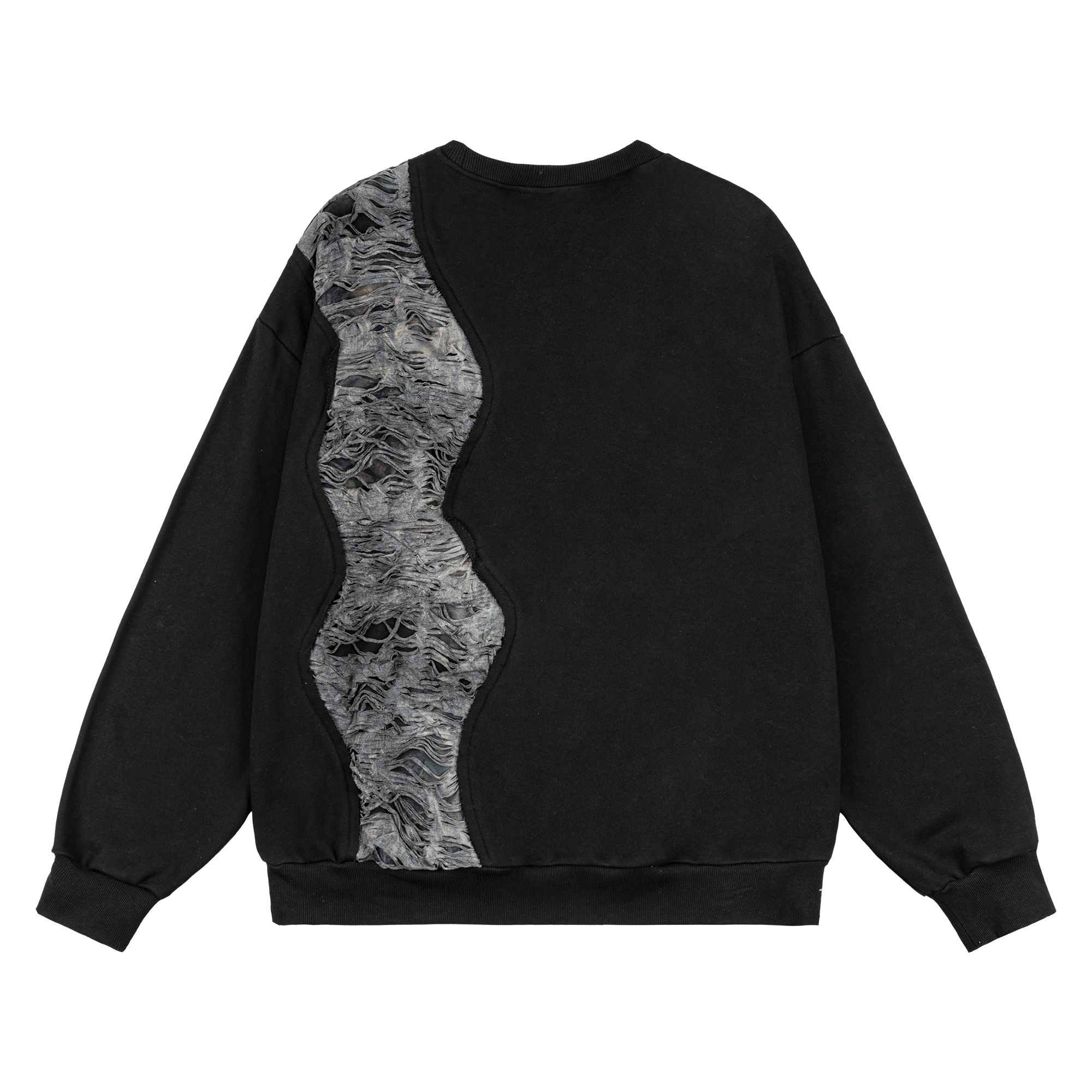 XINYINSU retro deconstructed patchwork rift pattern loose American sweatshirt unisex black