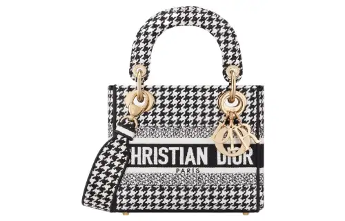 DIOR Lady D Lite Embroidery Handbag, Shoulder Bag, Crossbody Bag, Handbag Mini Women's Black/White