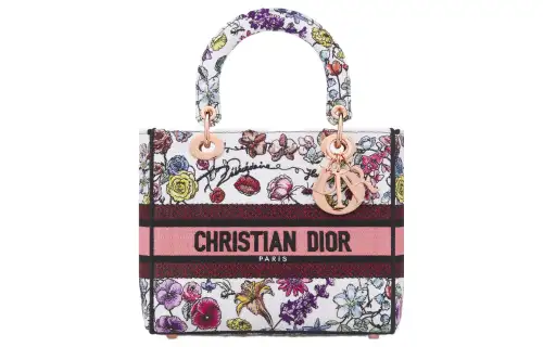 DIOR Lady D Lite Embroidery Handbag, Shoulder Bag, Crossbody Bag, Handbag Medium Women's White/Multicolor