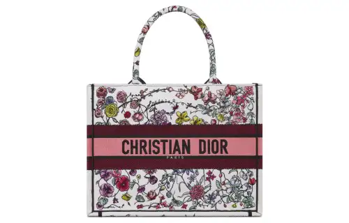 DIOR BookTote Embroidery Tote Bag, Shopping Bag, Handbag Medium Women's White/Multicolor