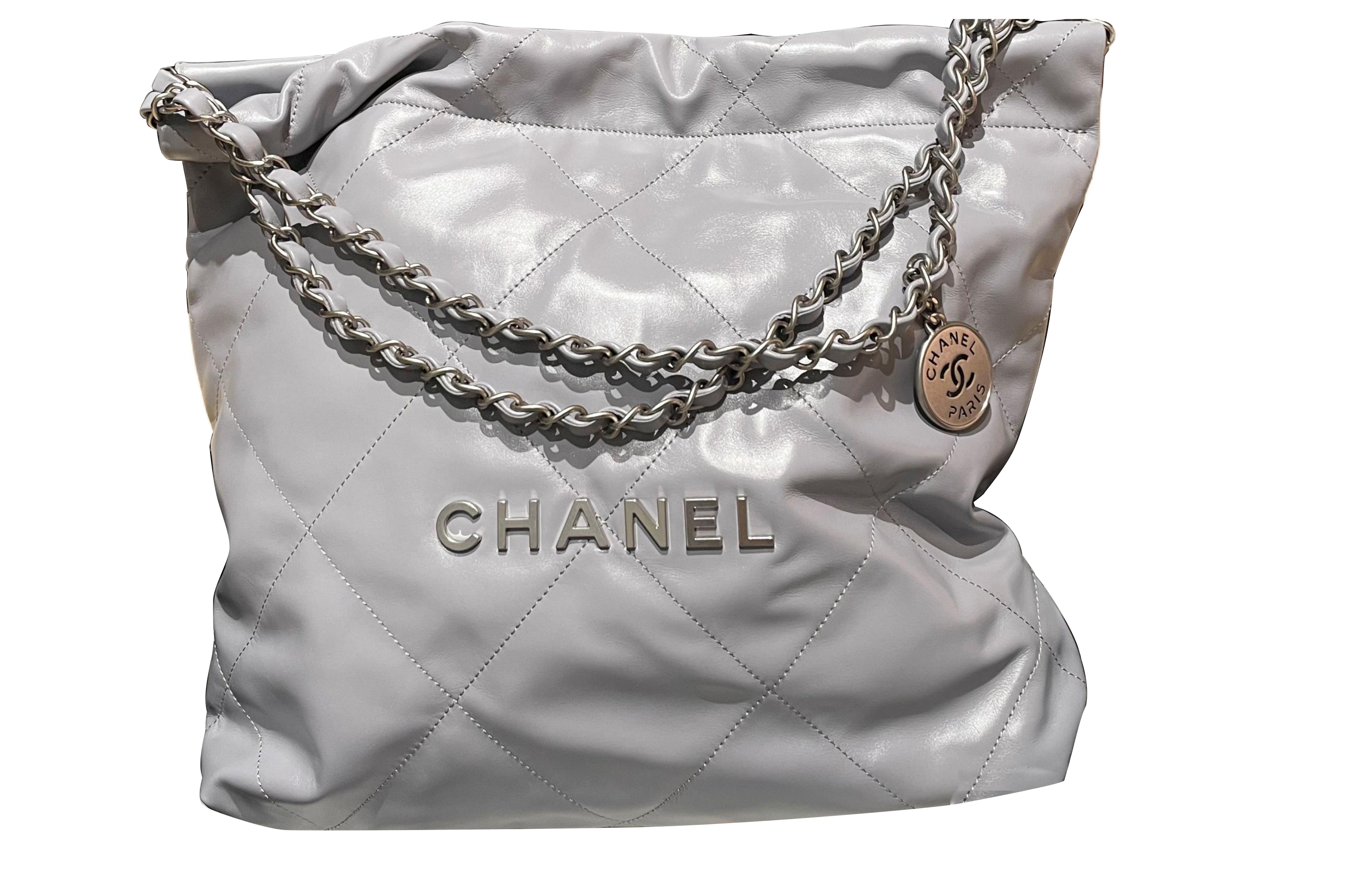 CHANEL 22Bag Smooth Finish Calfskin Tote Bag, Shopping Bag, Portable Crossbody Bag, Shoulder Bag Small Women's Gray