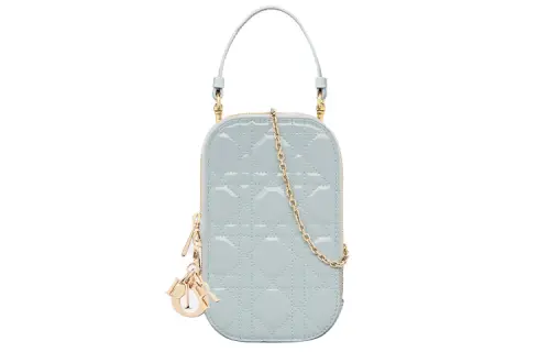 DIOR Lady Dior Patent Leather Calfskin Handbag, Shoulder Bag, Crossbody Bag, Cell Phone Pouch Women's Blue