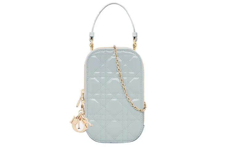 DIOR Lady Dior Patent Leather Calfskin Handbag, Shoulder Bag, Crossbody Bag, Cell Phone Pouch Women's Blue