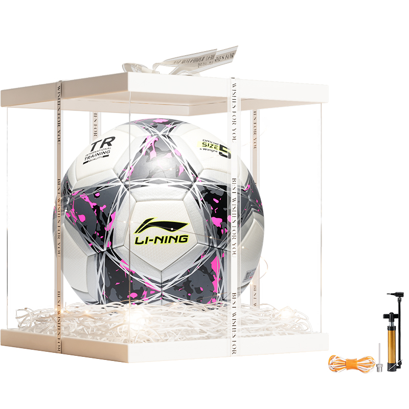 Li Ning Size 5 Ball Soccer Ball TPU Machine Stitched Soccer Ball Unisex Silver/White/Rose Red