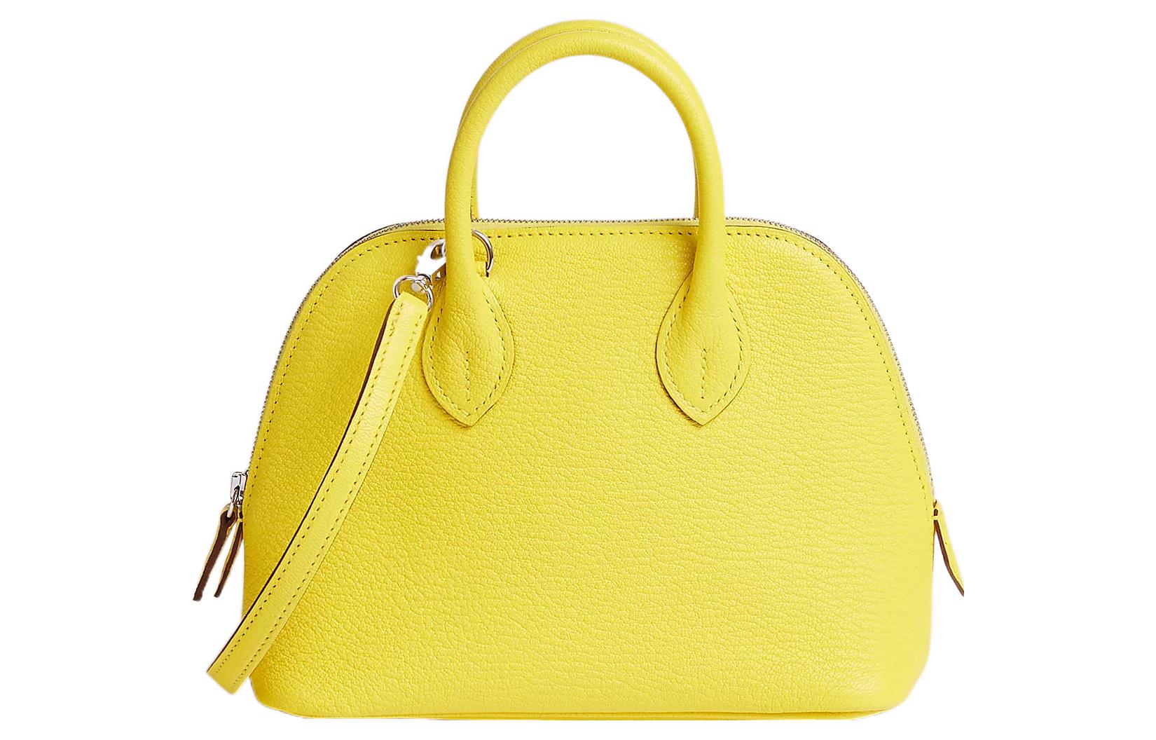 HERMES Bolide Silver Tone Buckle Mysore Goat Skin Bowling Bag, Shoulder Bag, Crossbody Bag, Handbag Mini Women's