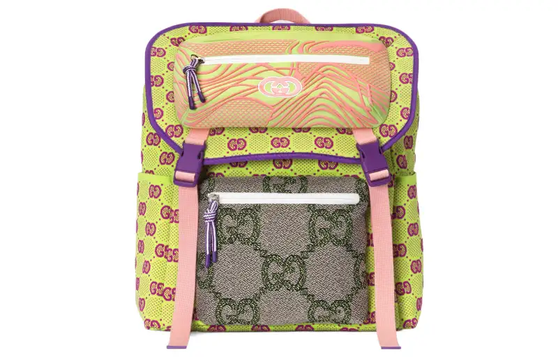 GUCCI Nylon Knitted Fabric Satin Binding Backpack Regular Men's Green/Multicolor