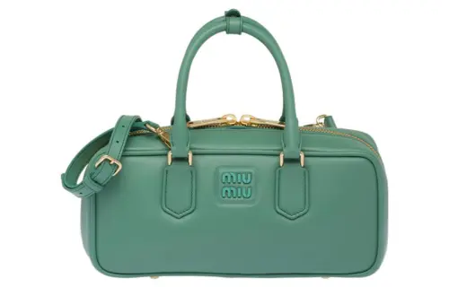 MIU MIU Leather Bowling Bag, Shoulder Bag, Crossbody Bag, Handbag Women's Salvia Root Green